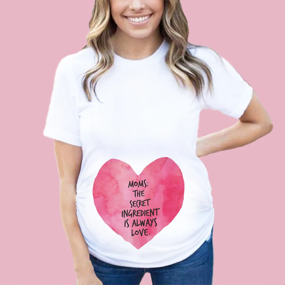 

Love & Lip Print Maternity Clothing Hot Summer Short Sleeve White T-Shirt Pregnancy Clothes Pregnant Creative Top