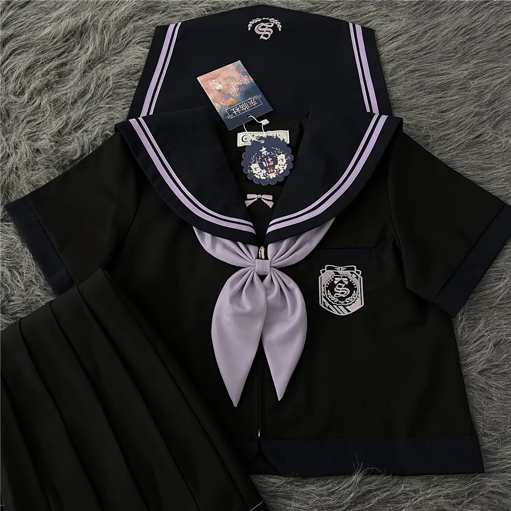 

Harajuku Japanese Jk Uniform School Supply Summer Short Sleeved Sailor Suit Japanese College Style Suit Purple Beige Girl Suit