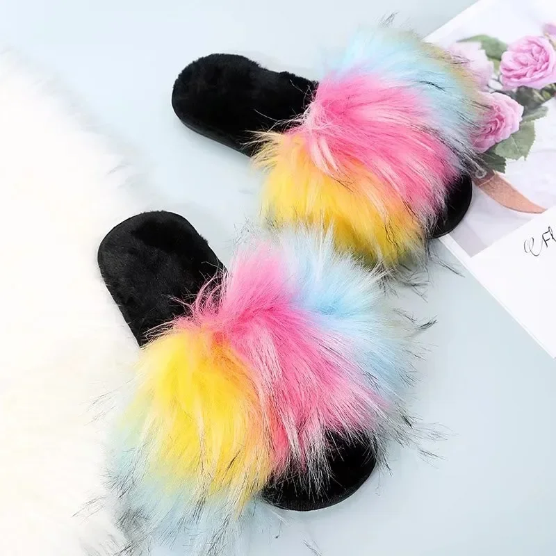 Fashion Leisure Slippers Women New Slides Casual Flat Low Heels Shoes for Women Solid Mixed Colors Furry Fur Slippers Plus Size