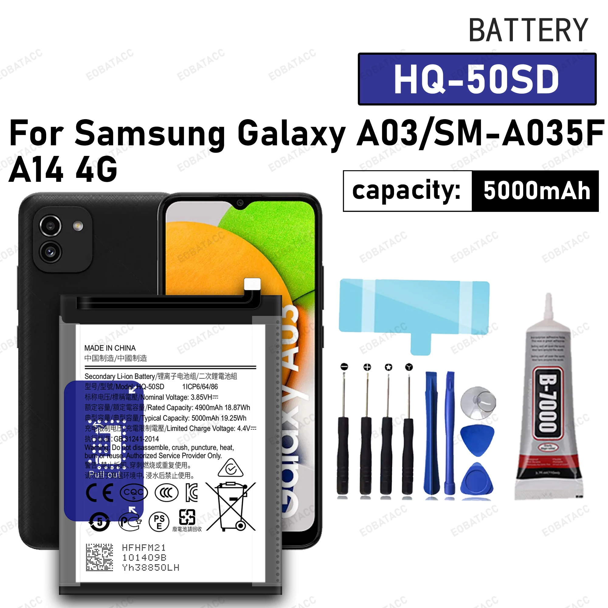 

100% новый высококачественный аккумулятор HQ-50SD для Samsung Galaxy A03/A14 4G/SM-A035F, аккумуляторы для телефонов + бесплатные инструменты