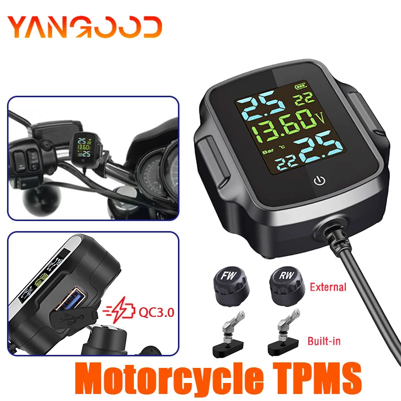 Colorful Display Large LCD screen Motorcycle TPMS Wireless Tire Pressure Monitoring System 2 Sensors Precise  Real-time Data