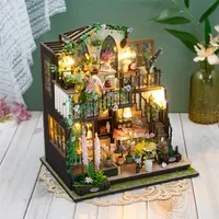 NEW DIY Wooden Darcy Flower House Dollhouses Miniature Kits With Furniture LED Lights Home Desk Decoration Adult Handmade Gifts