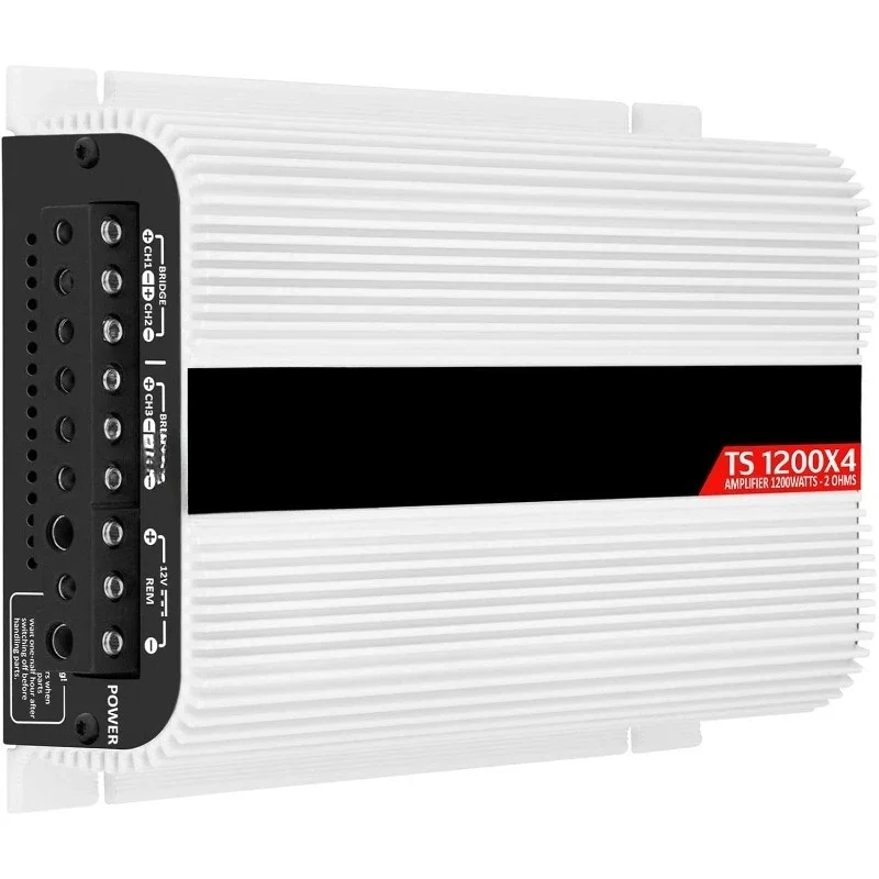 TS 1200x4 Amplifier Car Audio 1200W RMS 2 Ohms 4 Channels 2 Bridged Channels, Full Range Crossover Fixed RCA/Wire Input