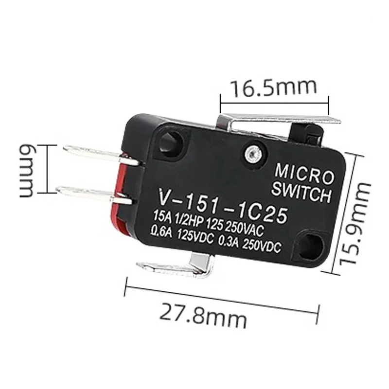 10pcs V-151-1C25 SPDT 1 NO 1 NC Short Straight Hinge Lever Arm Limit Micro Switch E-Switch