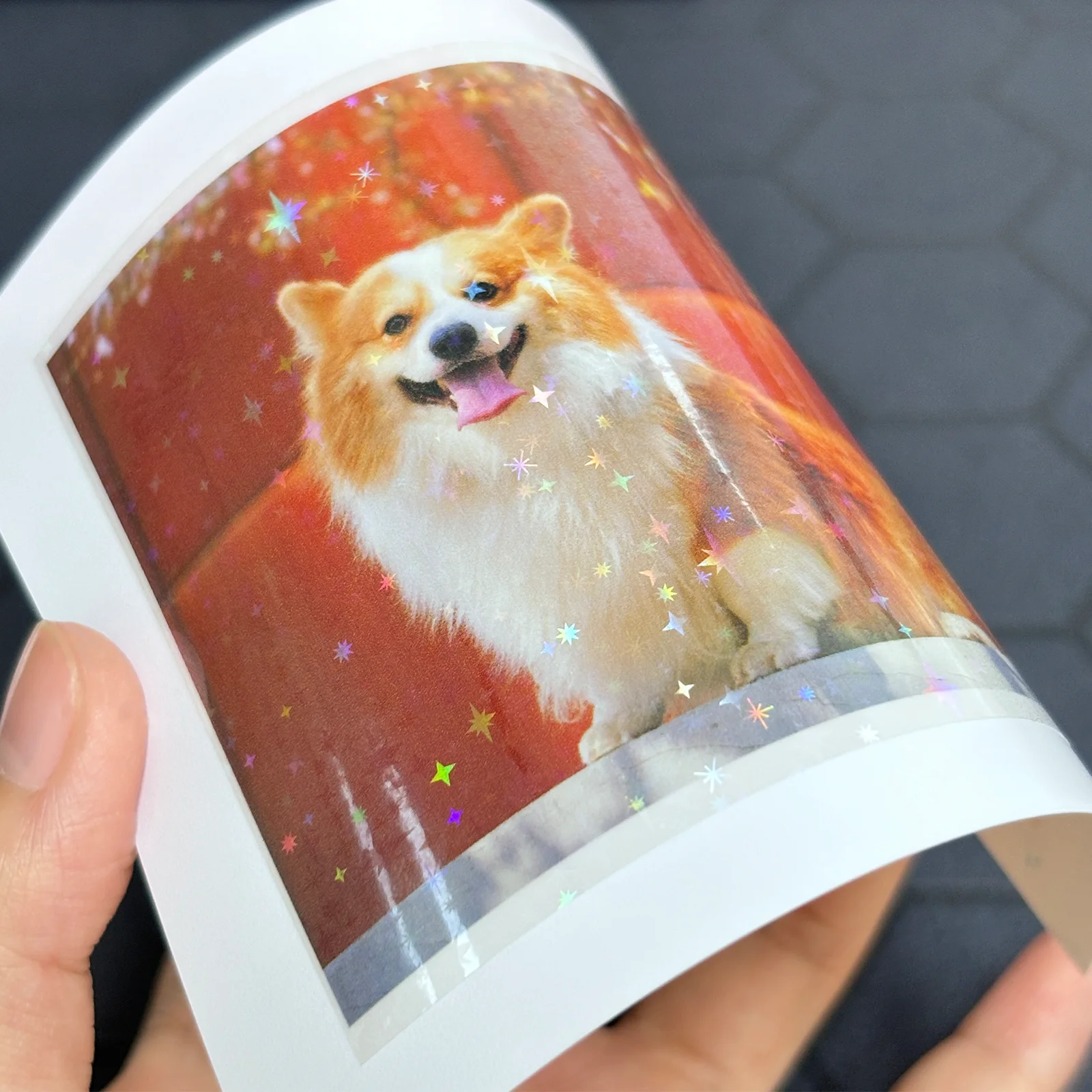 50 Sheets Holographic Star Pattern Cold Laminating Film Clear Waterproof Self-Adhesive Vinyl Stickers 4.1x2.9 Inch for Card