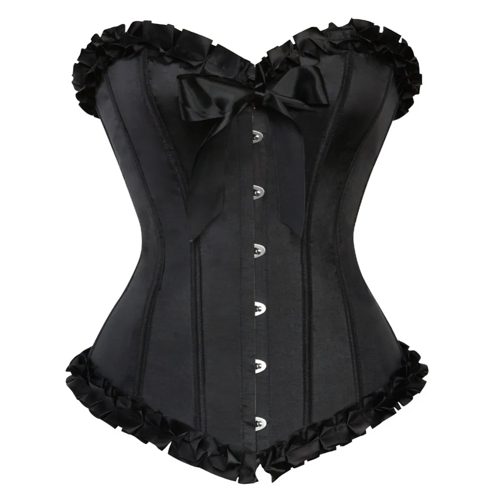 

Retro Lace Ruffles sexy Corset For Women Satin Gothic Overbust Corsets Shaper Waist Trainer Corset