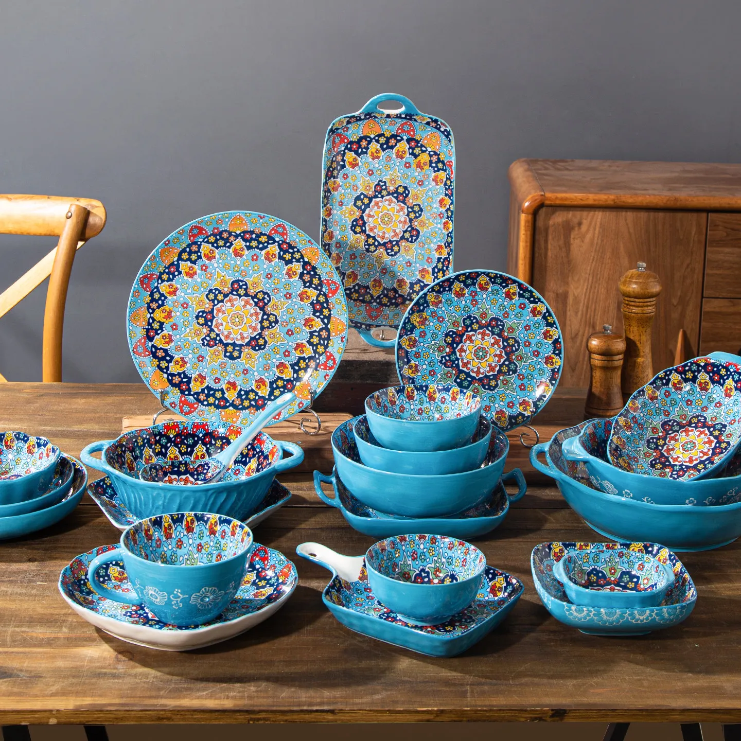 Ceramic Tableware Set Rice Bowl Serving Plate Creative Cutlery Soup Plate Noodle Handle Bowl Sauce Dish Steak Salad Fruit Plate