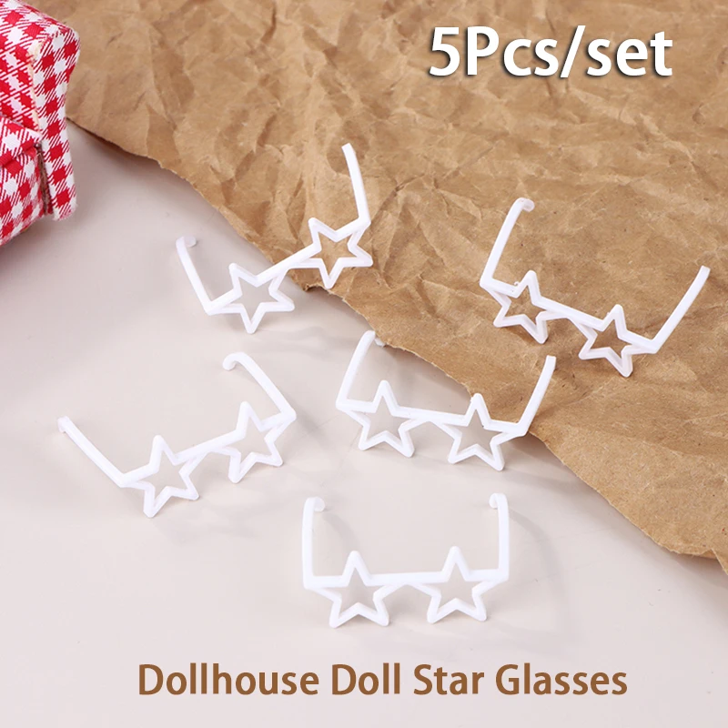 Dollhouse Miniature Stars Irregular Frame, Óculos Retro Cool Doll, Ornamento Da Boneca, Modelo De Decoração, Brinquedos Acessórios, 5Pcs por conjunto