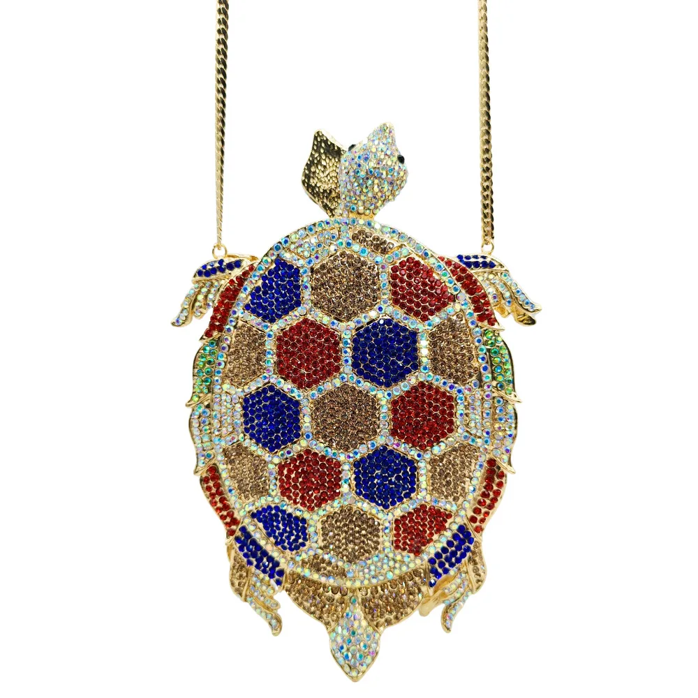 Turtle-Shaped Rhinestone Evening Clutch, Luxury Crystal-Encrusted Party Purse, Novelty Green Tortoise Handbag for Women