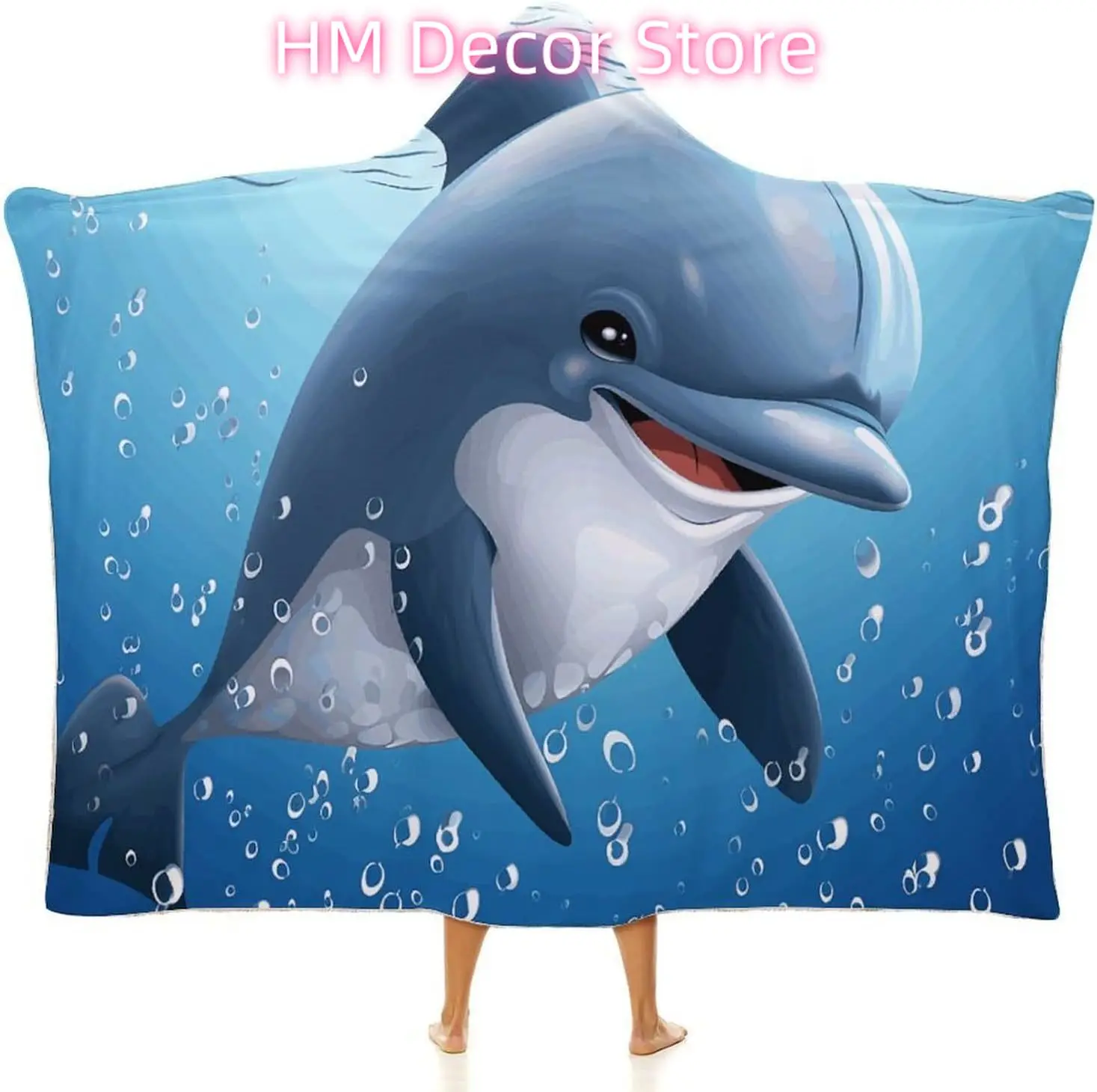 Dolphin Wearable Hooded Blanket, Ultra Soft Arctic Velvet Cape Cloak Unisex - Cozy Wearable Blanket