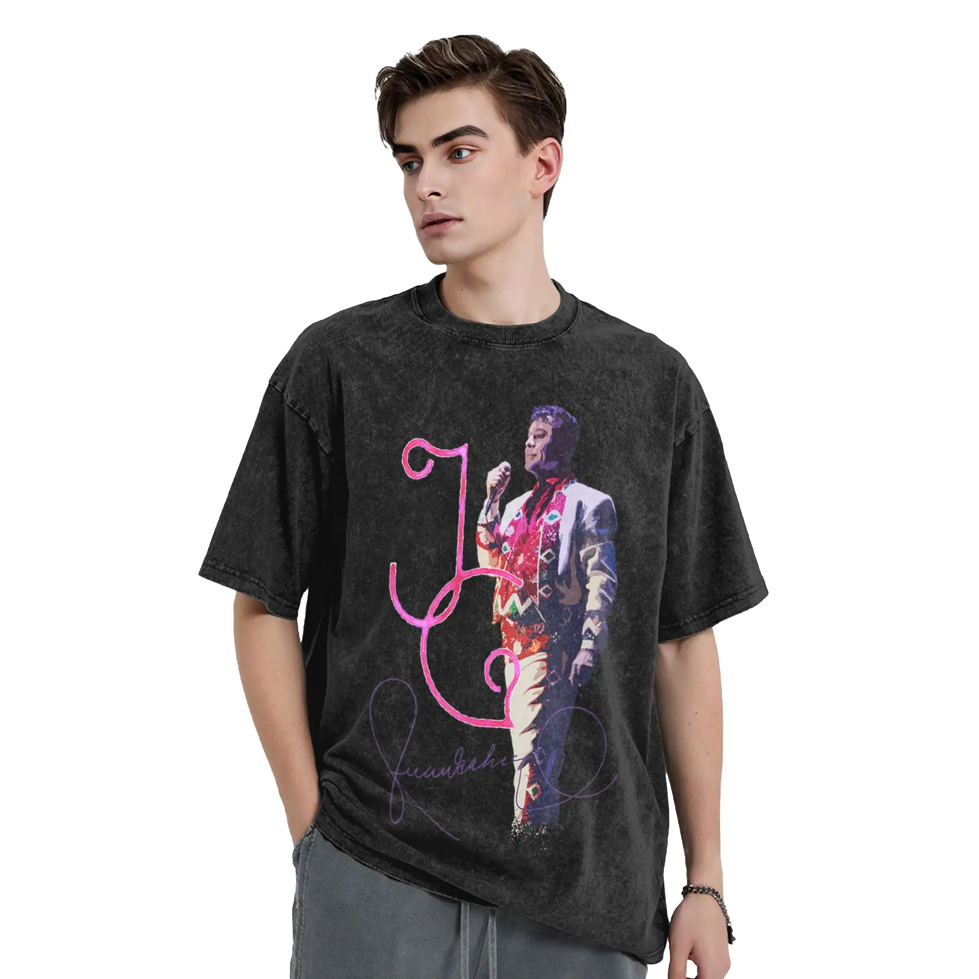 Juan Gabriel Aquarell-T-Shirts für Herren, lustige T-Shirts aus reiner Baumwolle, Rundhalsausschnitt, kurzärmelige T-Shirts, Sommer-Tops – Detail 3