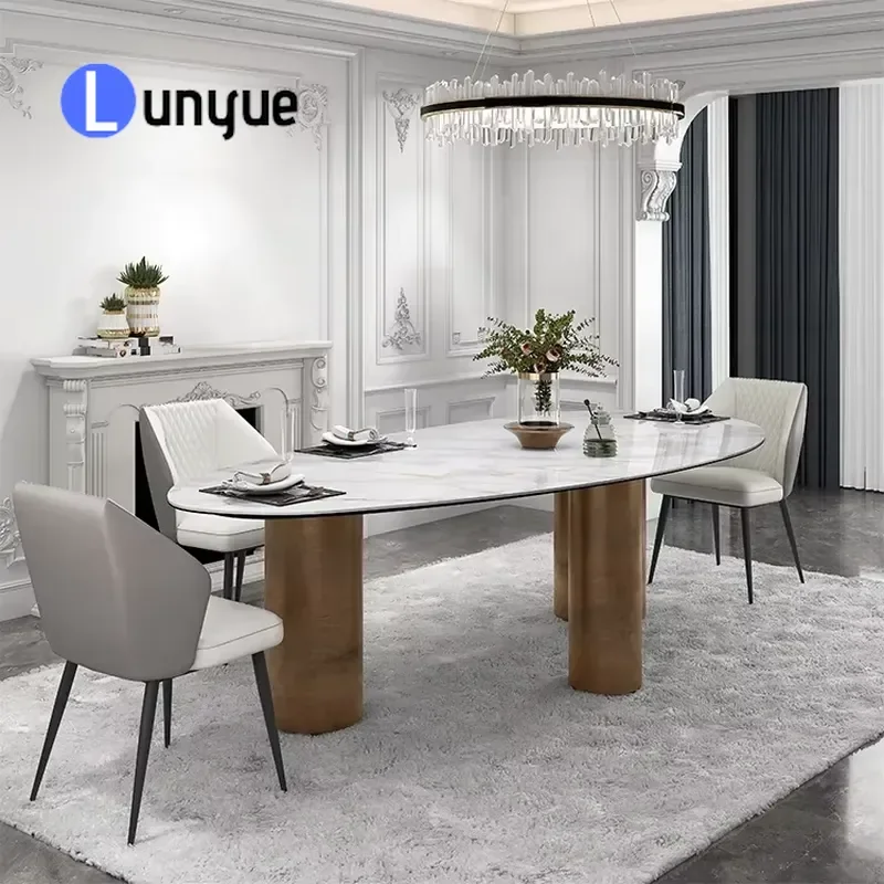 Modern 12 Seat Dining Table Set Irregular Base Nordic Slate Large Family Party Game Table Durable Spacious Living Room