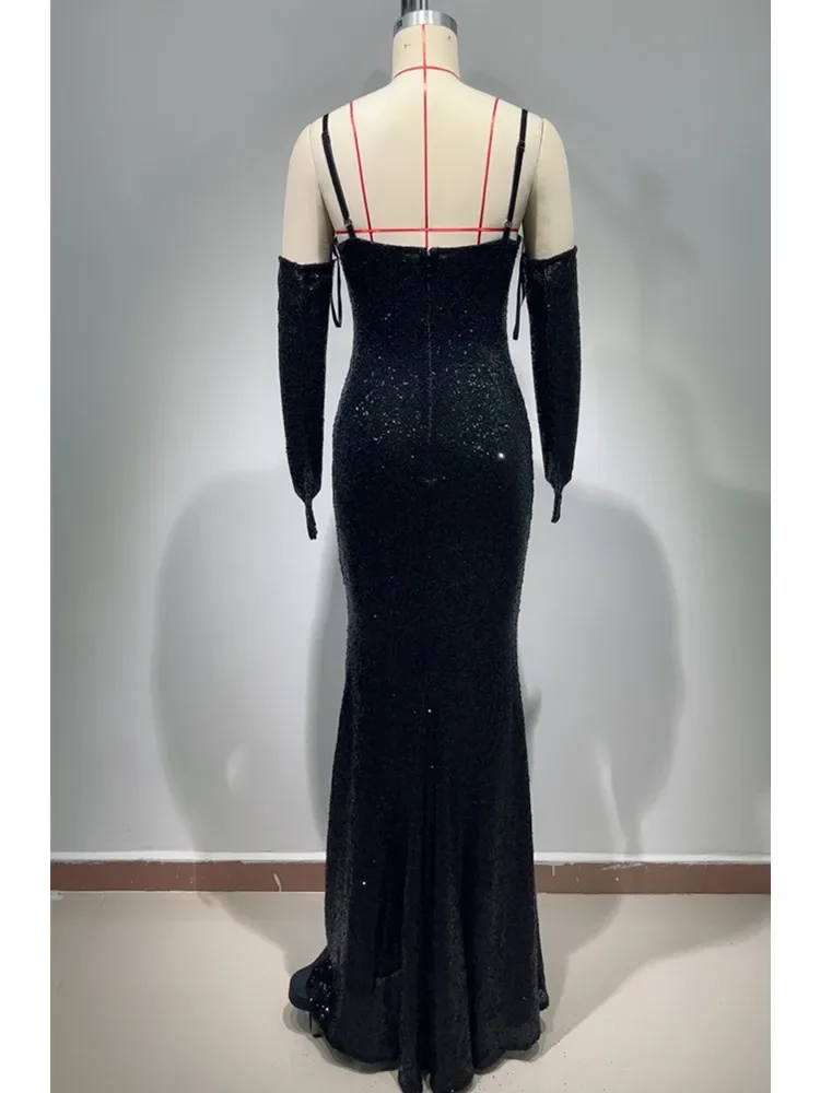 Luxury Designer Women Gala Dress Black Sexy Sleeveless Deep Neck Crystal Maxi Long Celebrity Evening Party Gowns High Quality