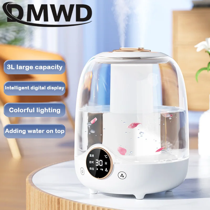 USB Air Humidifier 3L High-capacity Electric Humidifiers Double Nozzle Diffuser Bedroom Cool Mist Maker Night Lamp Purification