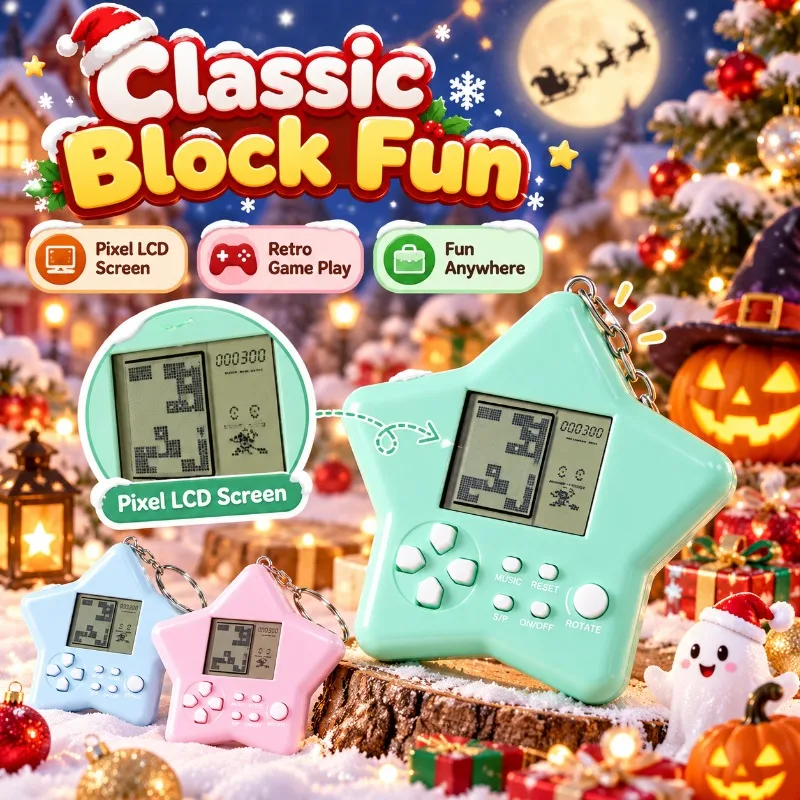Vintage Mini Handheld Tetris Game Console Keychain Classic Retro Electronic Game Ornament