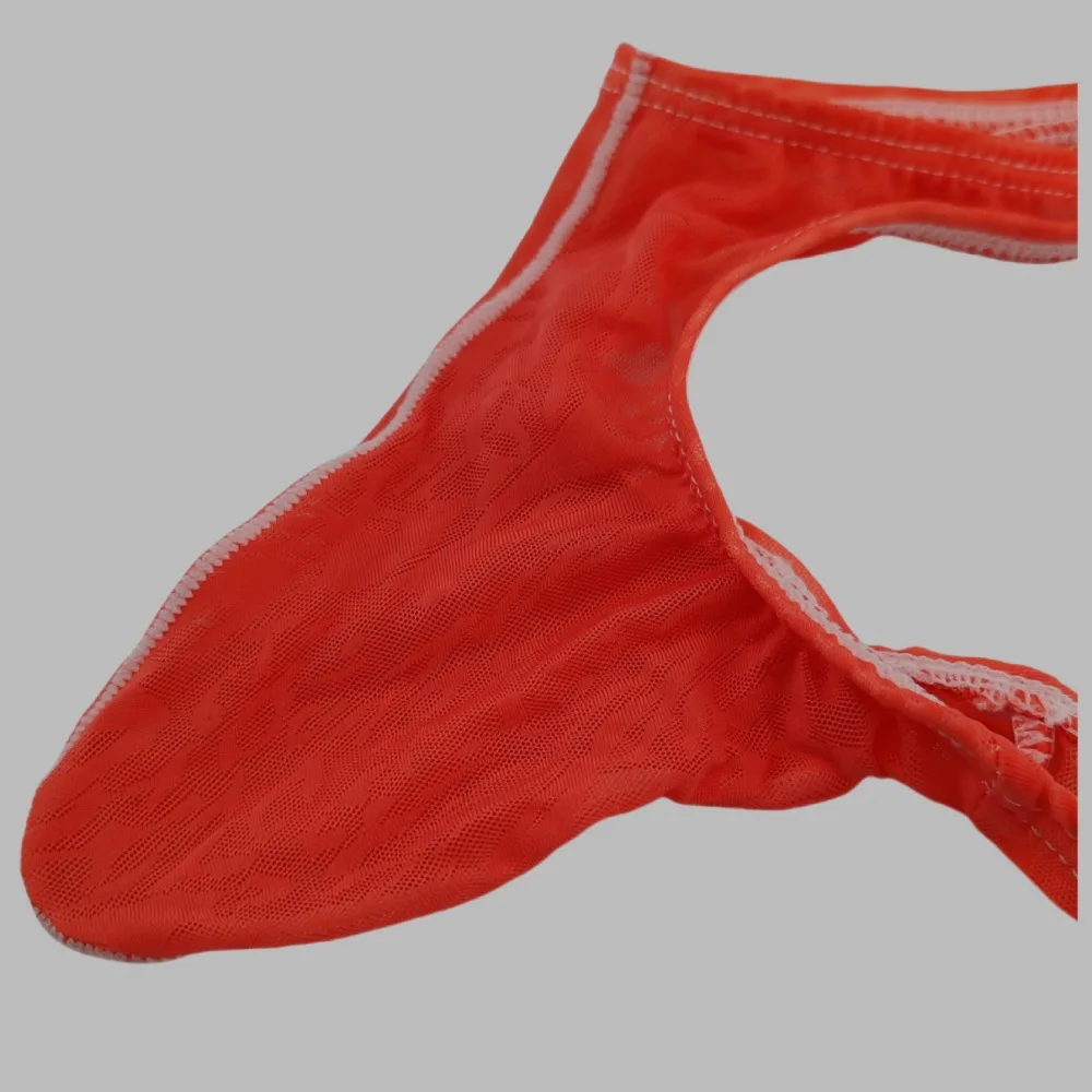Mens Breathable Thong Sexy Ice Silk Underwear Transparent Lace G-String Bulge Pouch Low Waist Briefs Male Fashion Bikini
