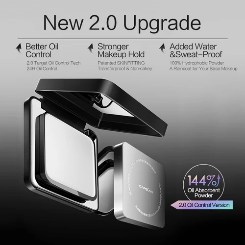 Imagen 2 del producto CARSLAN 2,0 imán negro polvo prensado de enfoque suave impermeable a prueba de sudor 24H Control de aceite duradero polvo de ajuste translúcido