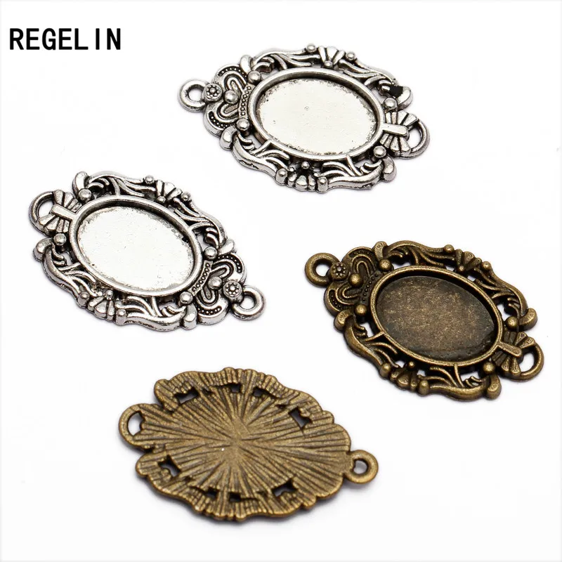 REGELIN 20pcs/lot Antique Bronze/Antique Silver Zinc Alloy Cameo Cabochon Base Setting Oval Blank Pendants Tray Inner 14*10 mm