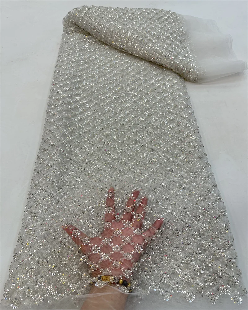 Ouro elegante artesanal miçangas bordado francês tule renda tecido para festa nigeriano luxo lantejoulas renda tecido casamento