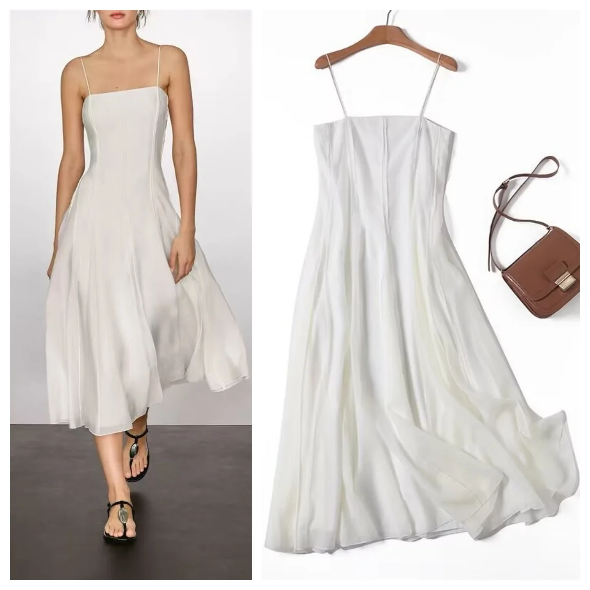 

French new holiday style suspender dress 2025 fashion temperament slim gentle style A-line skirt