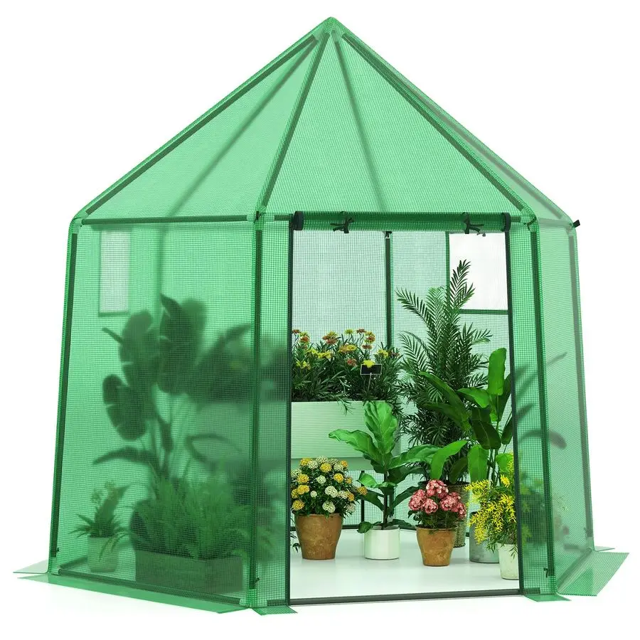 

Теплица 6.5 x 5.6 x 6.2 фута, переносная уличная теплица с покрытием из полиэтилена, металлический каркас с ПЭ-покрытием, устойчивый к ржавчине, раздвижная дверь на молнии, Win