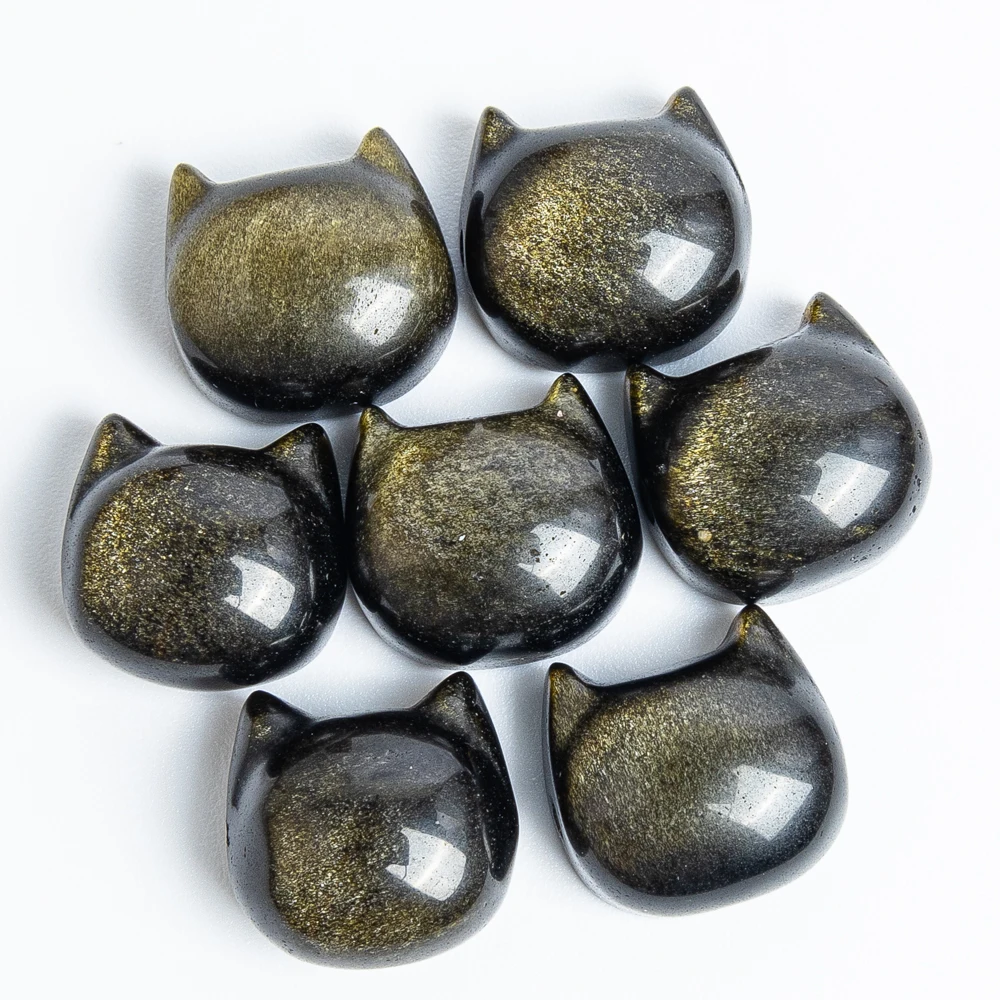 Colgante de cabeza de gato de obsidiana de oro Natural, 5 uds., 14x9mm, abalorio de gato negro brillante dorado para fabricación de joyería, collar Diy perforado