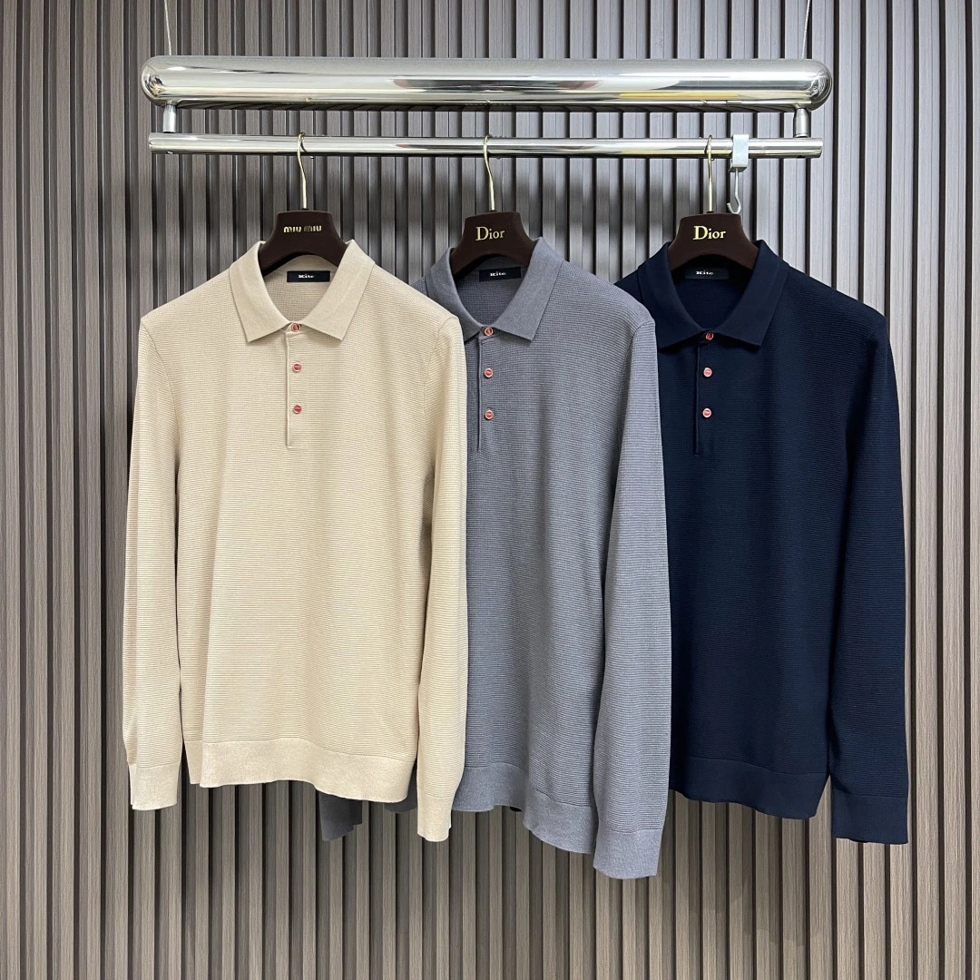 

Kiton early autumn popular business solid color casual versatile lapel neck long-sleeved knitted sweater