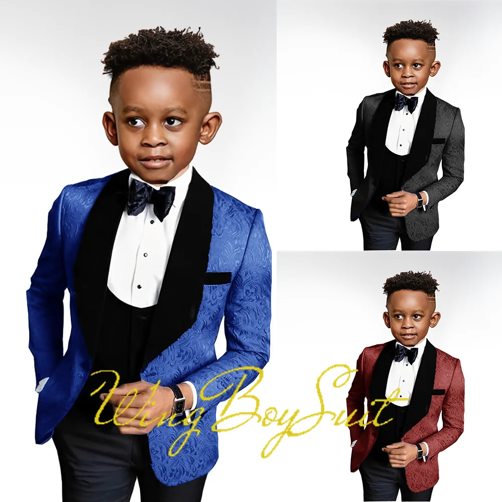 2023 New Boys Suit Wedding Tuxedo Three-piece Suit Floral Jacket Pants Vest Formal Party Kids Clothes