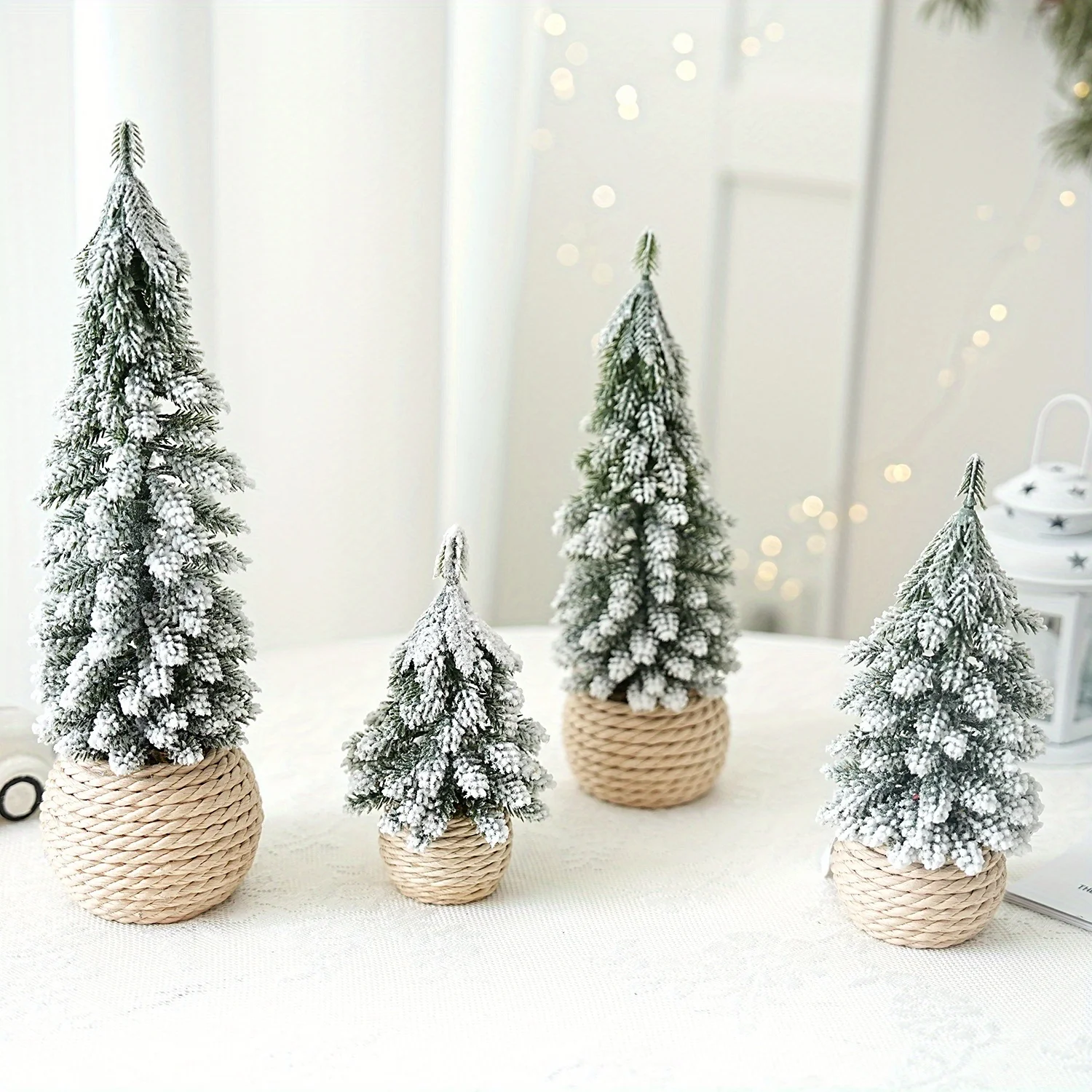 

1pc artificial mini Christmas tree, hemp rope bottom basin Christmas tree, winter craft decoration,for home desktop decoration