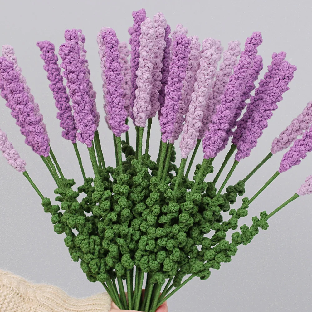 Lavender Hand Woven Flower Arrangement Finished Product Simulation Bouquet Yarn Crochet Decorative Ornament Birthday Gift