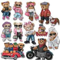 Cool Girl Fashion Bear Cute Cartoon Patch Heavy Metal Iron on Decals Applique for Cloth High quality adhesive backing Diy Craft