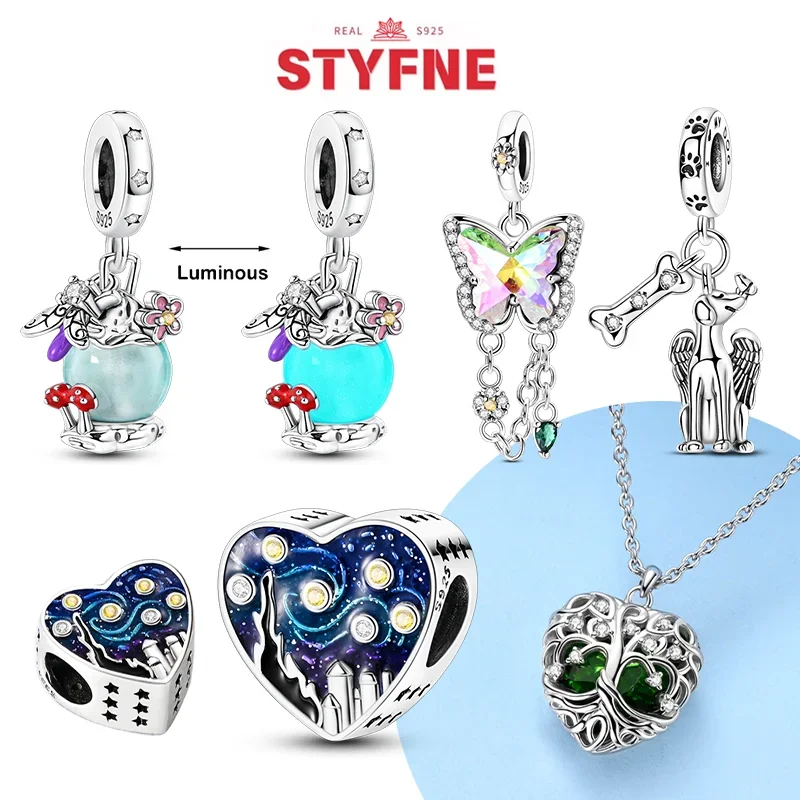 

Серебро 925, Ван Гог, сердце, бабочка, цветы, бусины, светящиеся жутливые подвески, подходят для оригинального браслета для женщин, ювелирные изделия своими руками, подарок