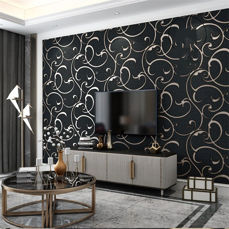 Papel tapiz de pared de fondo de TV con patrón grande de vid negra, decoración del hogar, pegatinas de pared de gamuza gruesa en relieve 3D no autoadhesivas