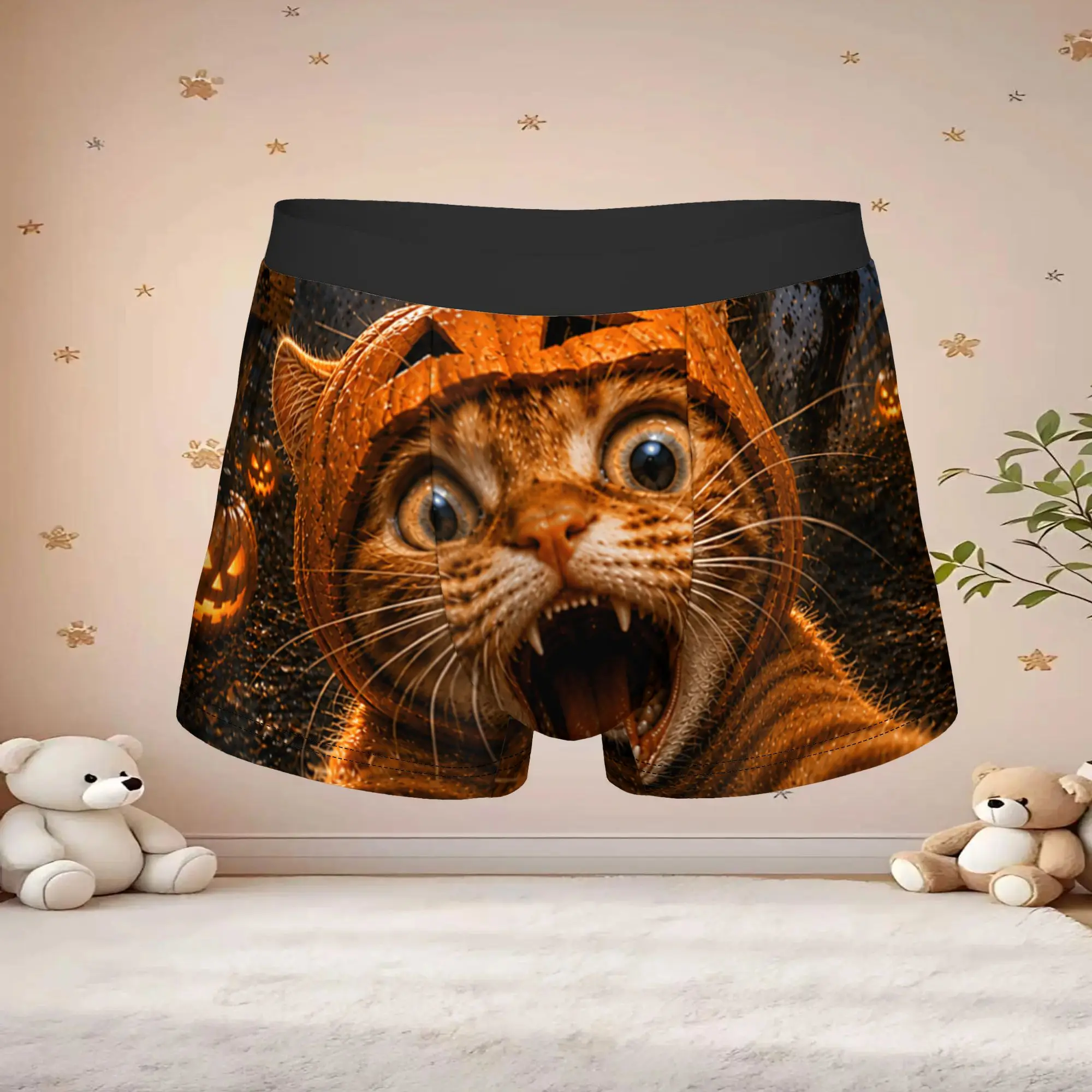 1pc Popular Funny Halloween Selfie Cat Moon Night boxers  Personalized Panties Men's Underwear Ventilate Shorts Boxer Briefs