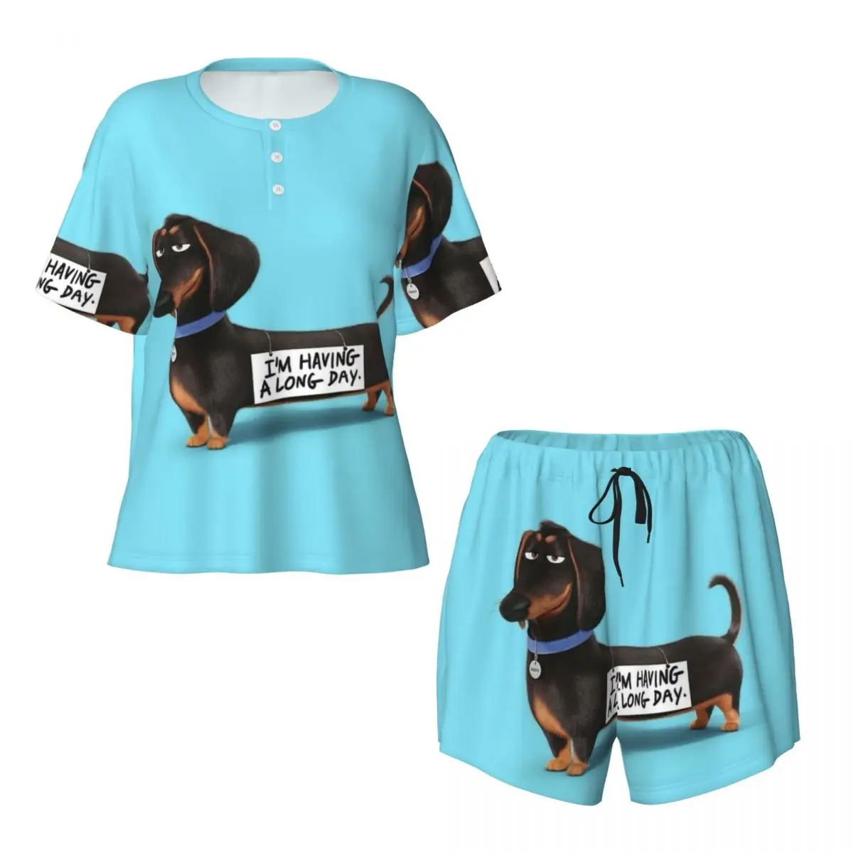 Custom Print Dachshund Dog Funny Pupy Pajamas Set Wiener Badger Sausage Dog Two-piece Pjs Sets Short Sleeve Sleepwear Loungewear