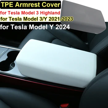 Dla Tesla Model 3 Y 2023 2024 Akcesoria Osłona podłokietnika Pokrywa białej miękkiej konsoli środkowej TPE Panel Pad Model3 Highland
