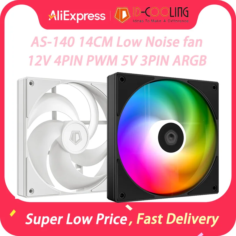 ID-COOLING AS-140 14CM 4PIN PWM PC Chassis Fan 5V 3PIN ARGB Low Noise 1800RPM Computer Case Fan For Radiator/Computer Cooling