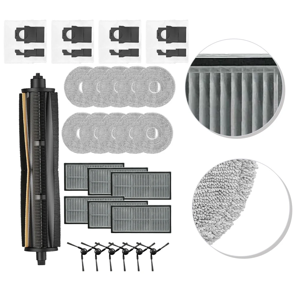 

For Mova E40 Ultra and For Trouver E40 Ultra Vacuum Cleaner Replacement Kit 10 Mop Pads 6 Side Brushes 6 HEPA Filters