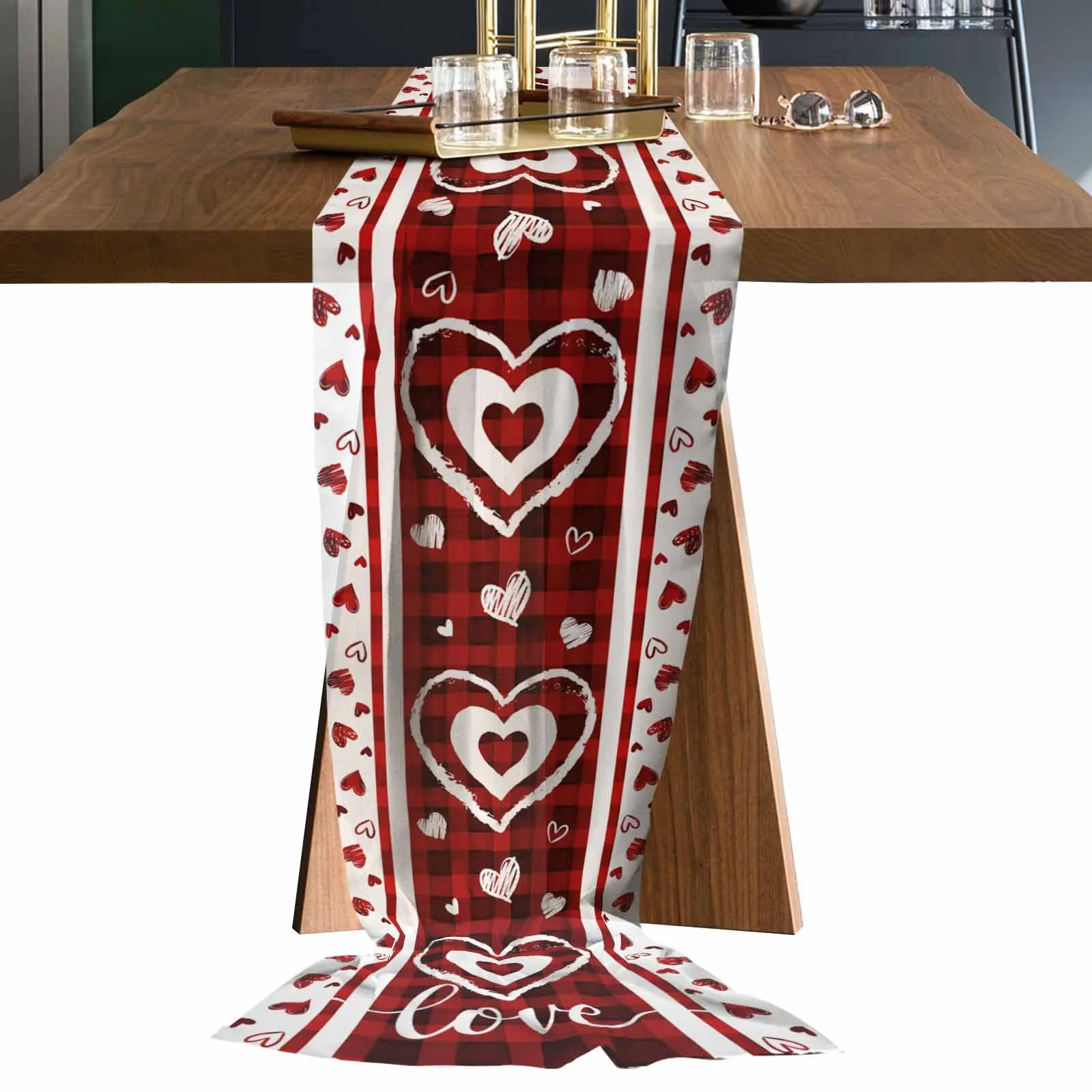 

Valentine's Day Love Red Cream Heart Sheer Chiffon Table Runner Wedding Party Birthday Tulle Voile Tablecloth
