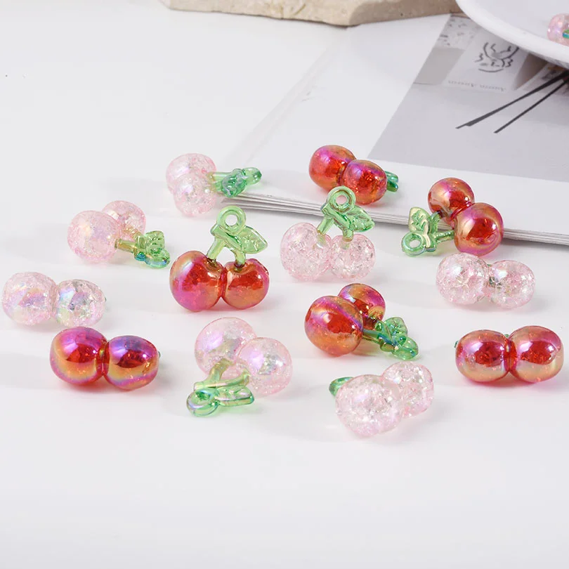 10pcs Cute Cartoon Fruit Pendant 3D Gentle Little Girl Pendants Red Pink Cherry Broken Feeling Gloss Diy Necklace Accessories