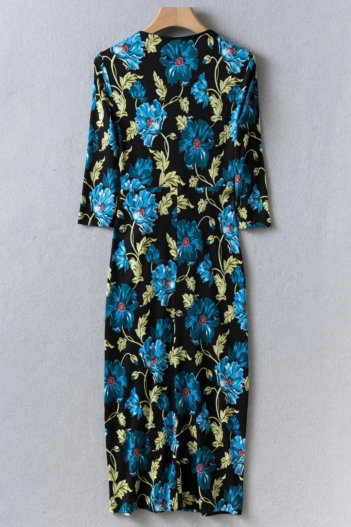 New Autumn Wool Blue V Neckline Twisted Waist Midi Dress US 2-US 10