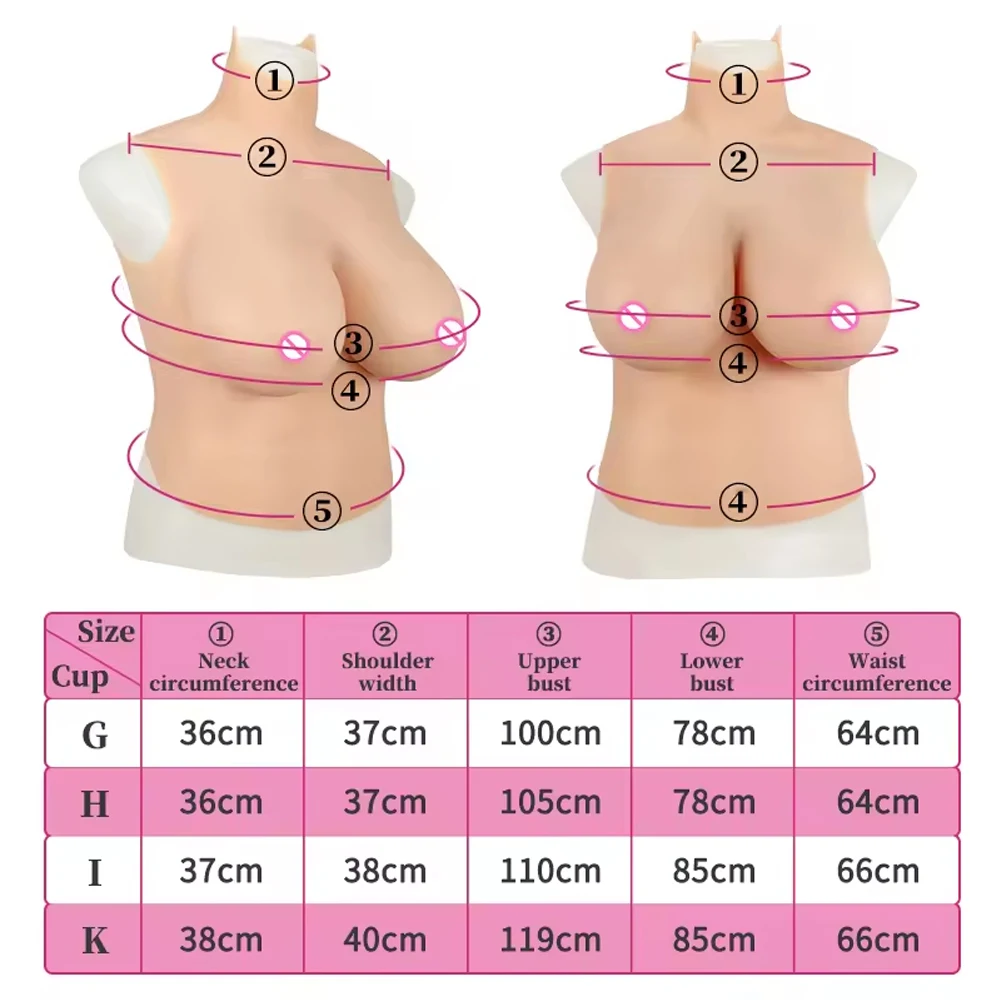 Silicone Breast Forms Half Body Suit Big Cup Huge Fake Boobs For Man To Woman Crossdresser Cosplay Transgender Drag Queen