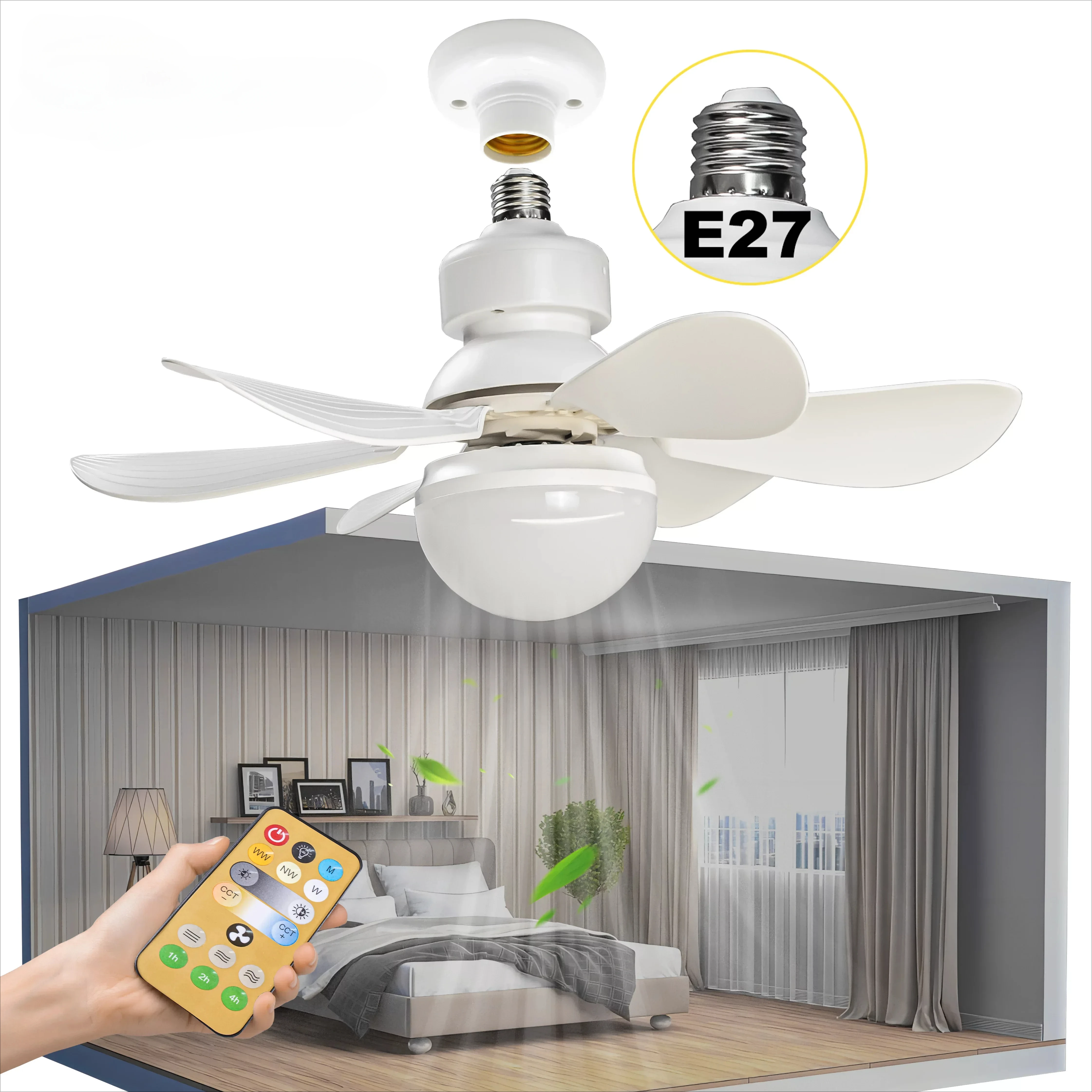 Modern 30W E27 Remote Control Large Size Fan Lamp with LED Lights Dimmable Mount Light Ceiling Fans for Bedroom Living Room