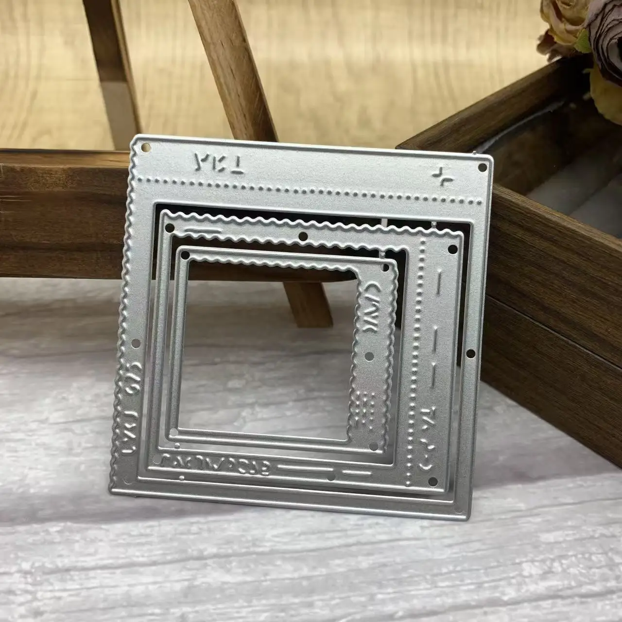 Layer Vintage Postmark Square Frame Metall-Stanzformen mit genähtem Rand für DIY Scrapbooking und Kartenherstellung