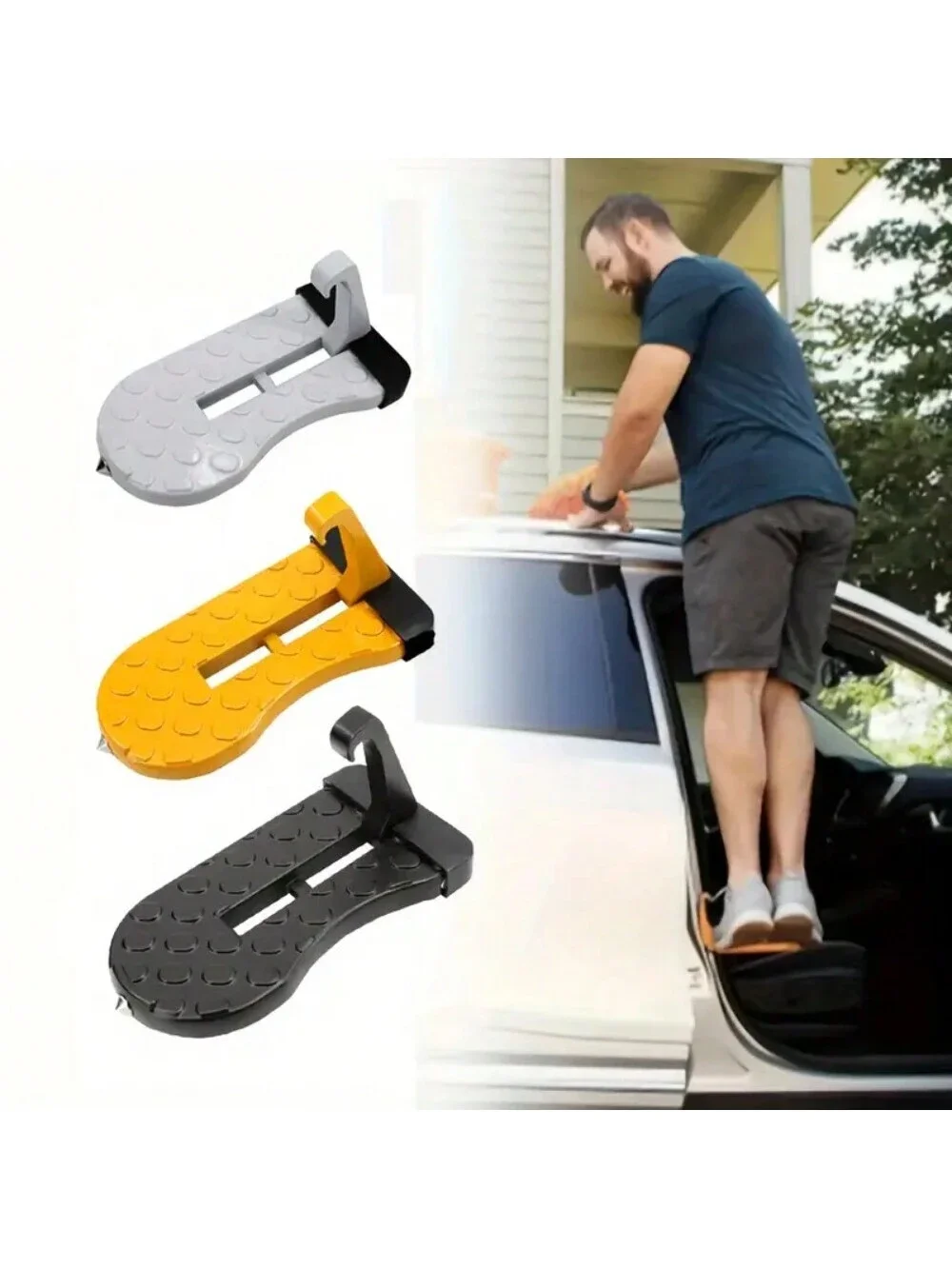 1pc Car Door Step Foldable Roof Rack Door Step Up On Door Latch, Glass Breaker Safety Hammer, Easy Roof Access  Fit For Most Car