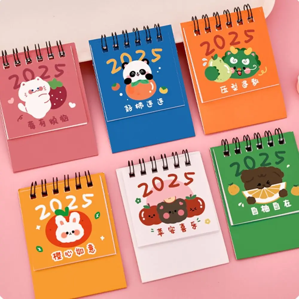 Creative 2025 Mini Calendar Thick Paper Cute Fruits Mini Desktop Calendar Portable To Do List Standing Flip Calendar