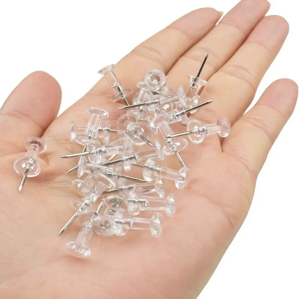 100pcs Plastic Push Pins New Clear Transparent Map Chart Thumb Tacks Notice Bulletin Cork Board Drawing Pins