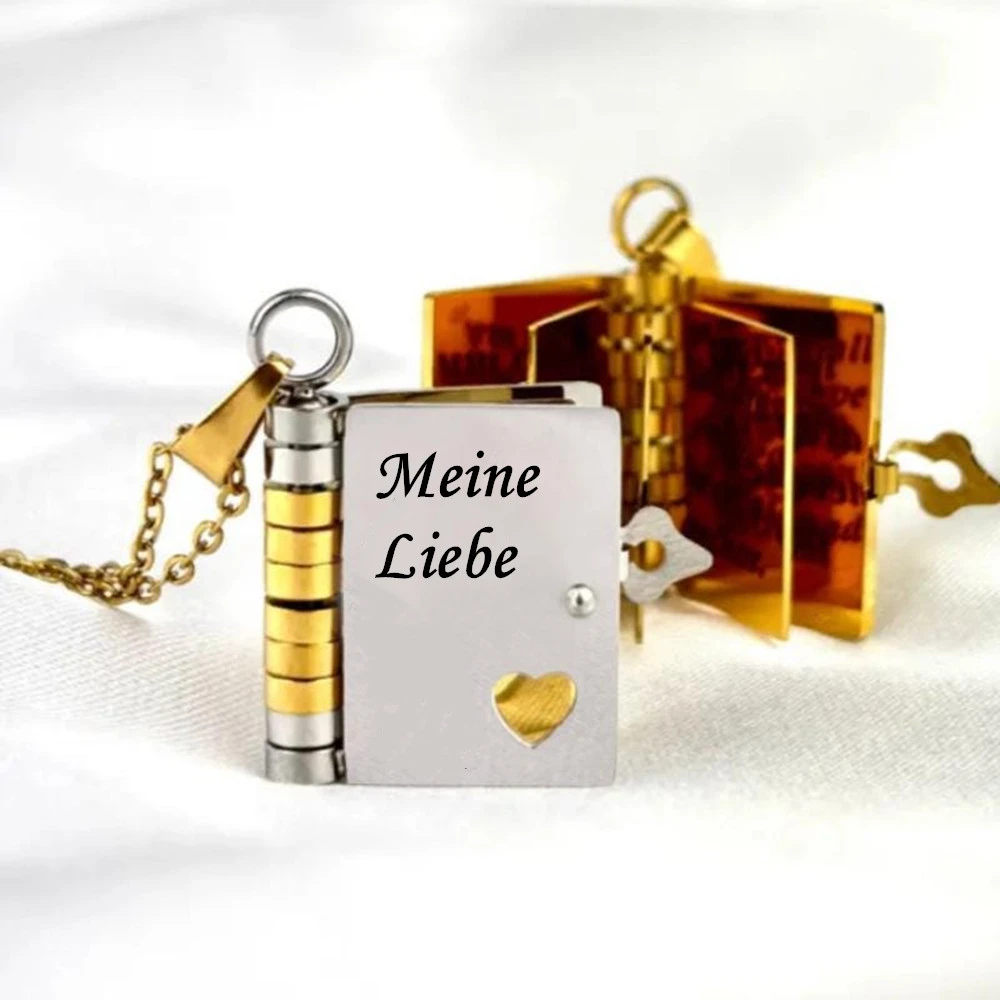 Fashion Openable Book Necklace Stainless Steel Jewelry Engraved Granddaughter Father Daughter Letter Pendant For Birthday Gift