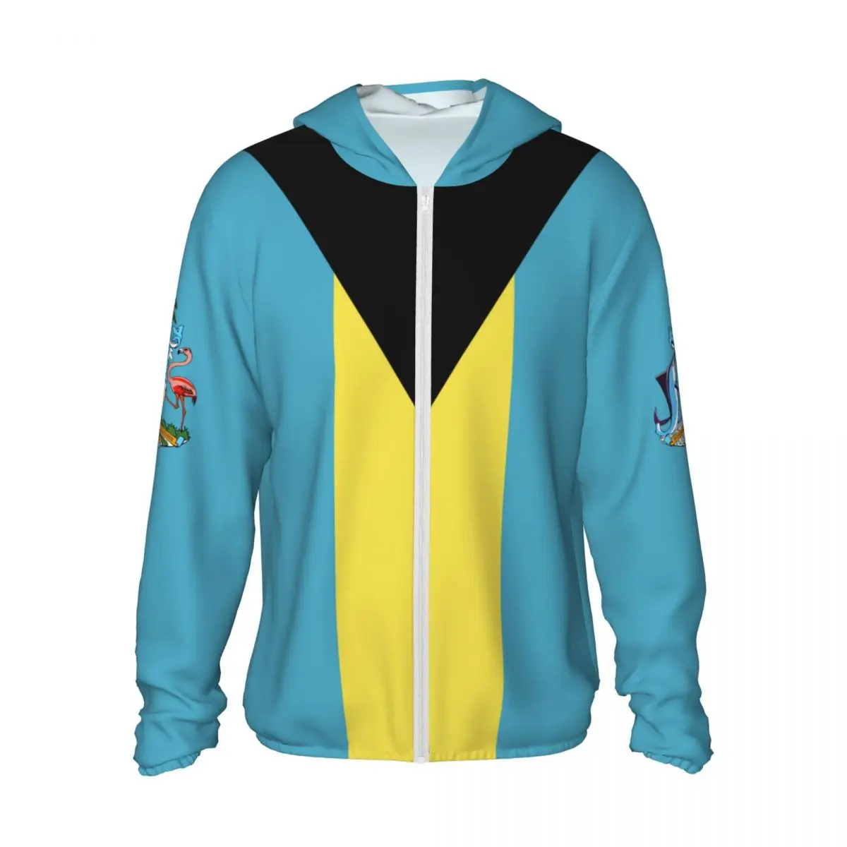 

Bahamas Flag Polyester Hoodie Sunscreen Sun Protection Fishing Running Clothes Quick Dry Performance Long Sleeve With Zipper