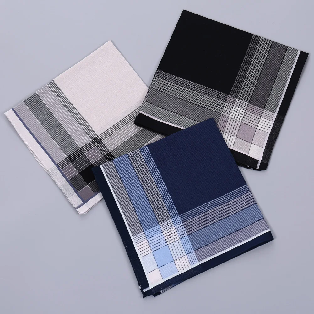 メンズ純綿ハンカチ3枚組、柔らかく快適な綿ハンカチ、クラシックなチェック柄ハンカチ、男の子用
